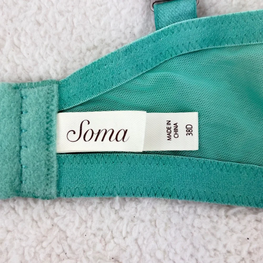 Soma Sensuous Lace Unlined Bra 38D Teal Green Navy‎ Blue Floral Embroidered Mesh